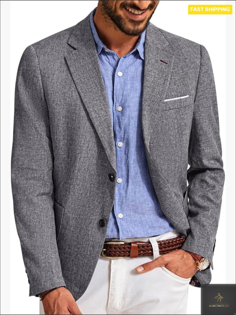Men's Casual Sport Coat Lightweight Two Button Blazer Notch Lapel